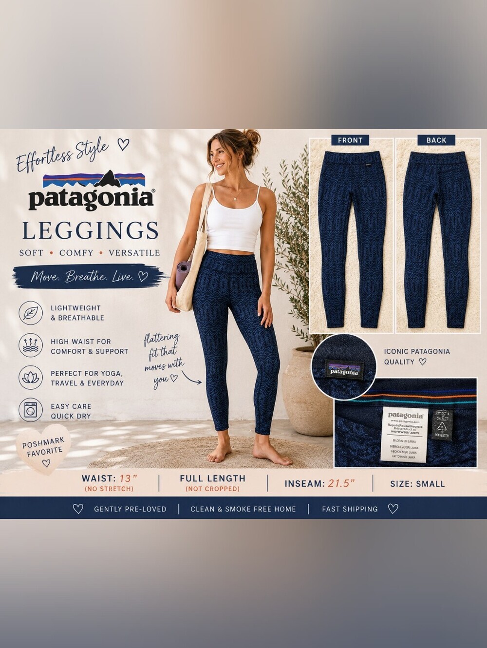 Patagonia Women's Capilene Midweight Base Layer Leggings Sz S Navy Print